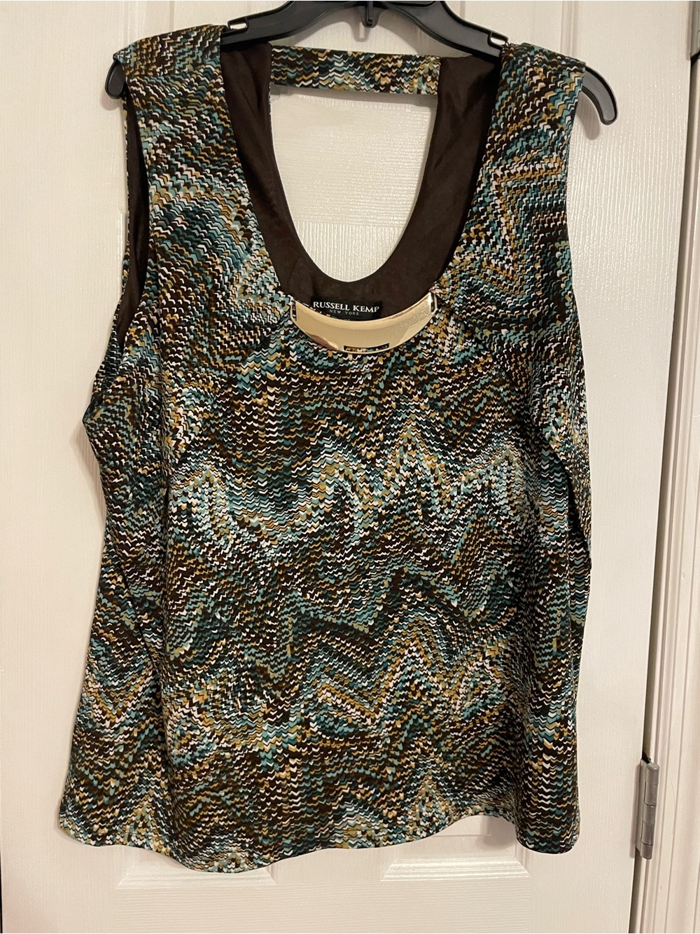 Russell Kemp Multicolor Knit Scoop Neck Tank — Teal, Brown, Cream, Black